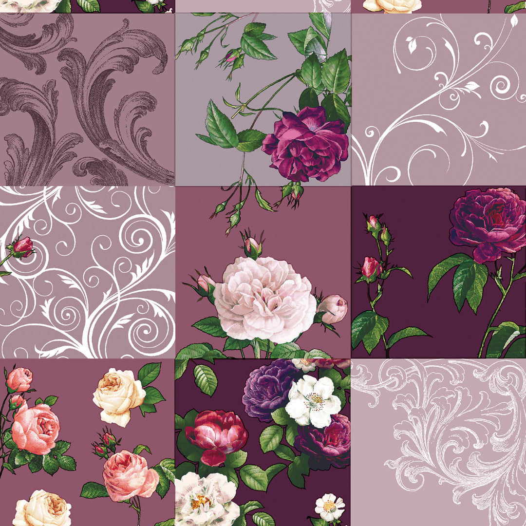 Historiska Roser Lila - Vaxduk med fina rosor närbild