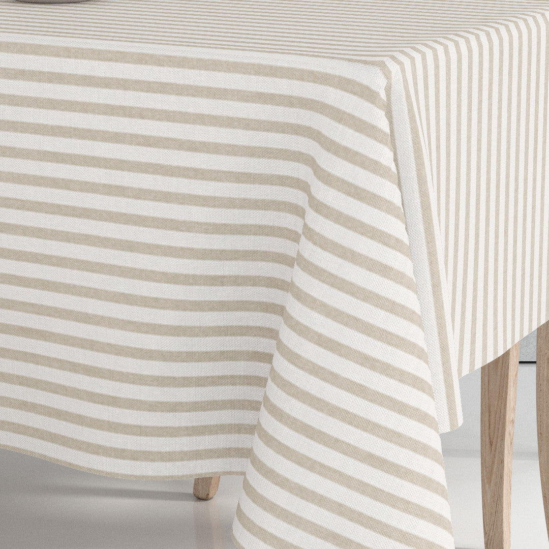 Närbild av Aria Beige/offwhite - Randig vaxduk i linne-look