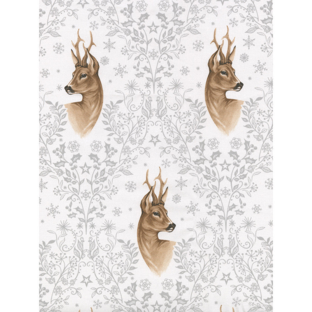 Hjortar och vinterprydnader -praktisk akrylbelagd jultextilduk närbild