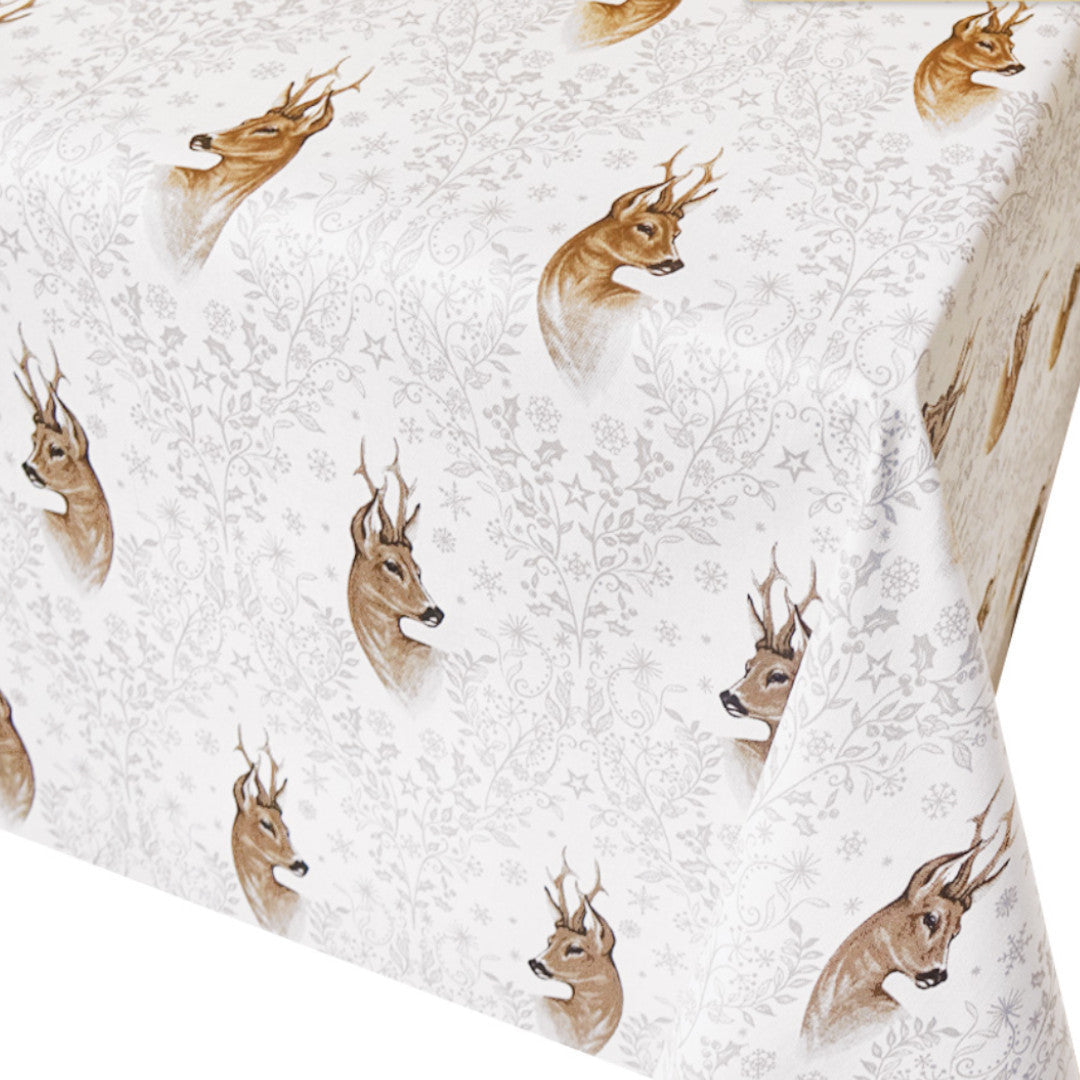 Hjortar och vinterprydnader - praktisk akrylbelagd jultextilduk