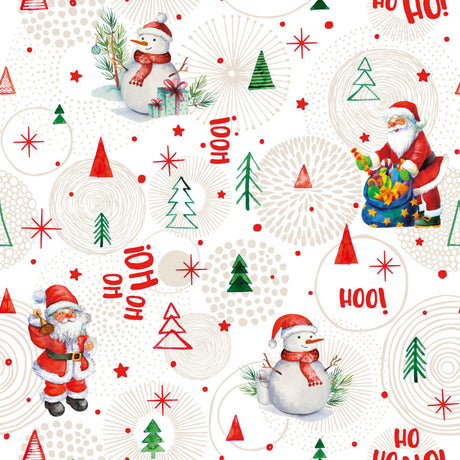 Ho Ho Ho Beige - Julvaxduk med jultomten och snögubbar