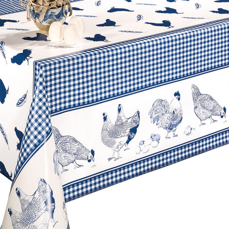 Hens, Hans and Hens - Vaxduk med höns, rutor och bård