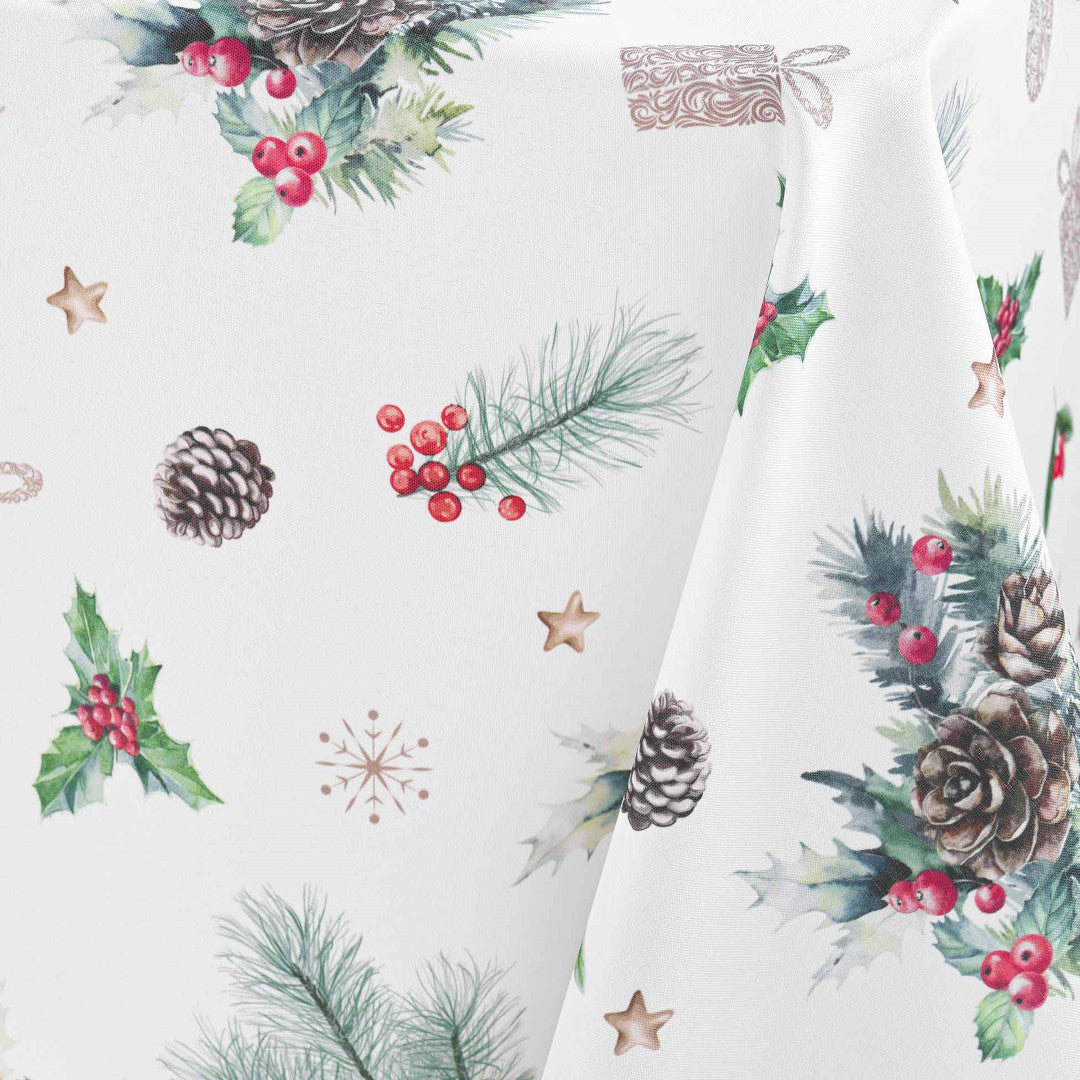 Hollystar 150 x 300 cm, julduk närbild med gran och paket