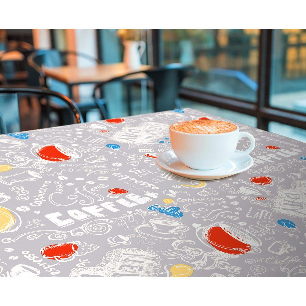 New Day Grey - Vaxduk med kaffe, cappuccino och en liten, stark espresso