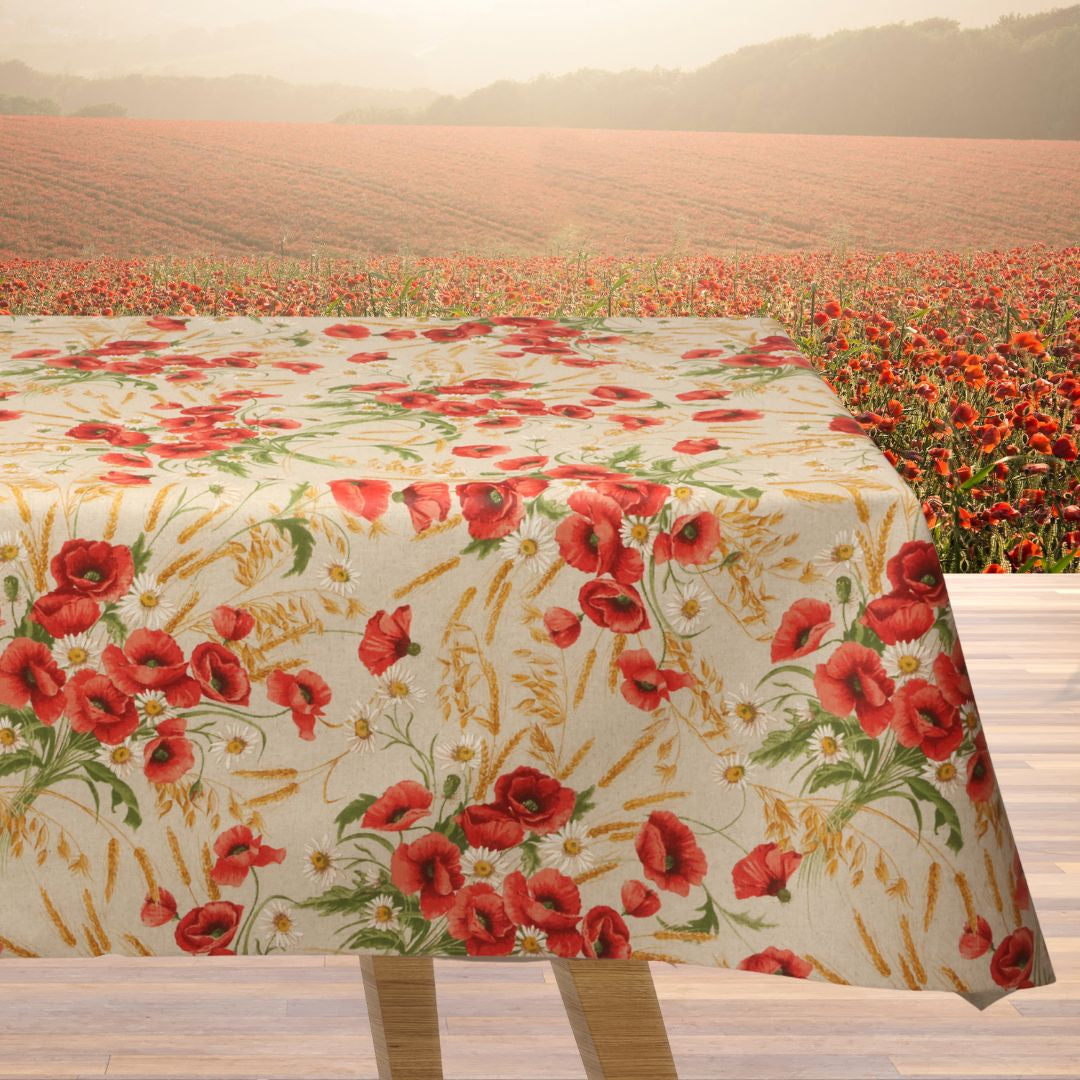 Il Mazzo del Campo – Textilvaxduk i linnelook med ängsblommor