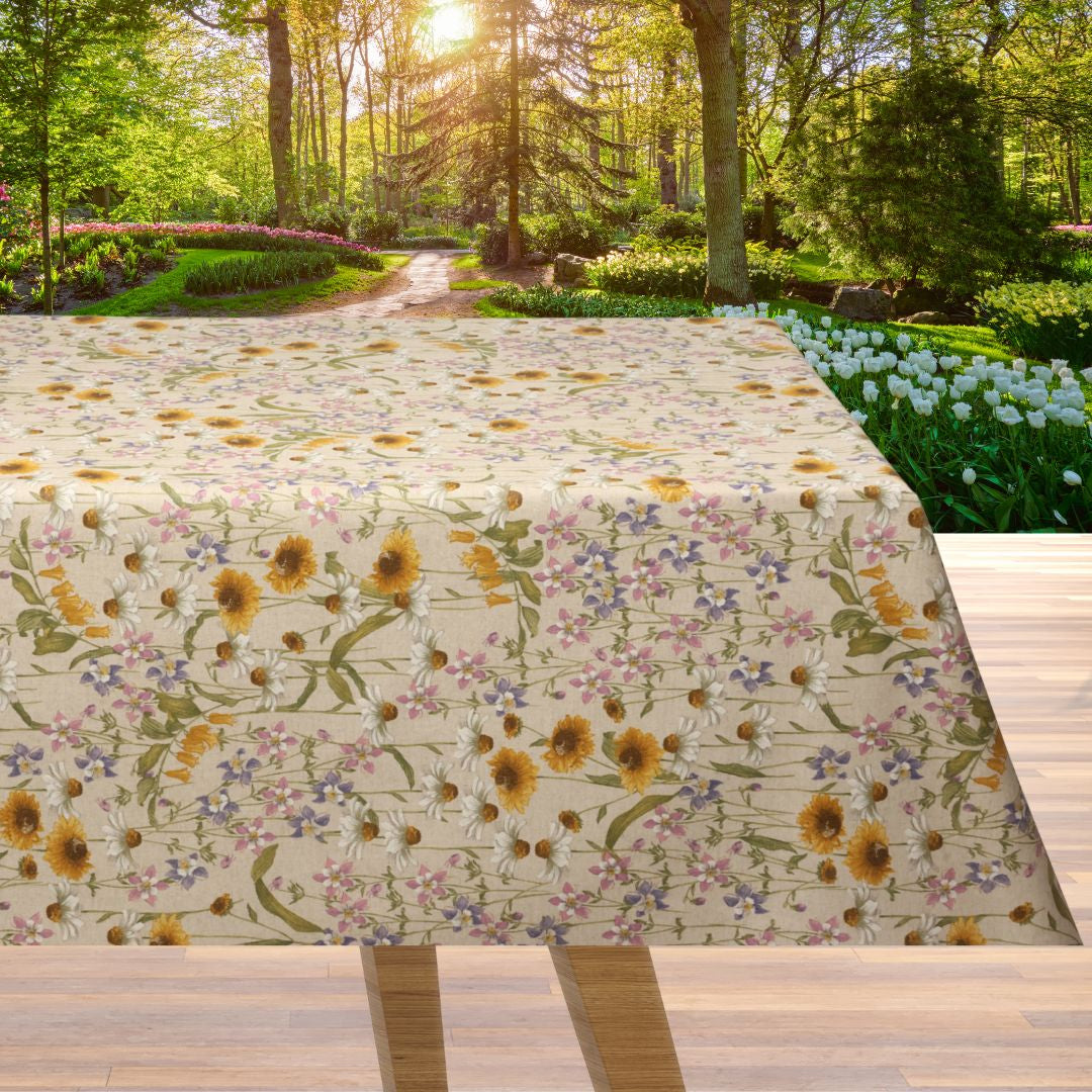 Il Prato dei Fiori di Primavera – Textilvaxduk i linnelook med vårblommor