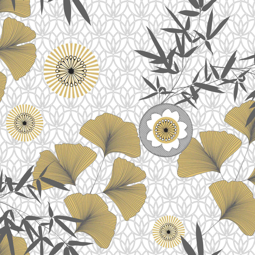 Japonica White - Vaxduk med härliga ginkgo biloba-blad i guld