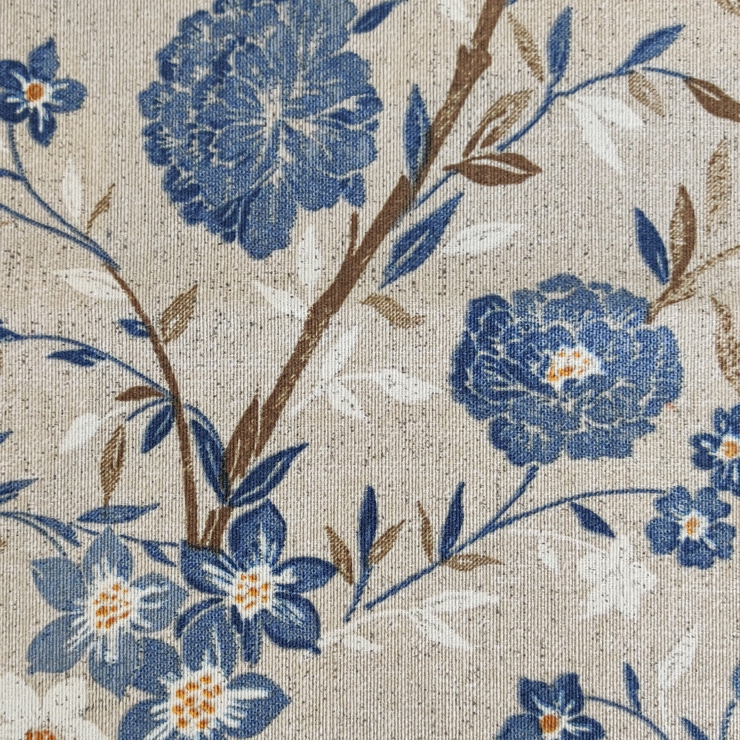 Jardin Bleu – Textilvaxduk med blommor i blå nyanser och linnelook