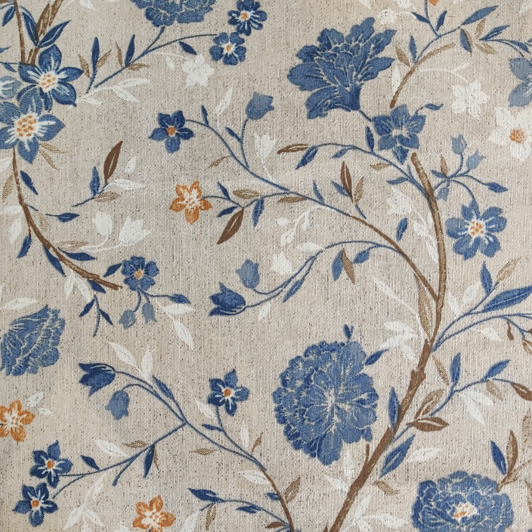 Jardin Bleu – Textilvaxduk med blommor i blå nyanser och linnelook