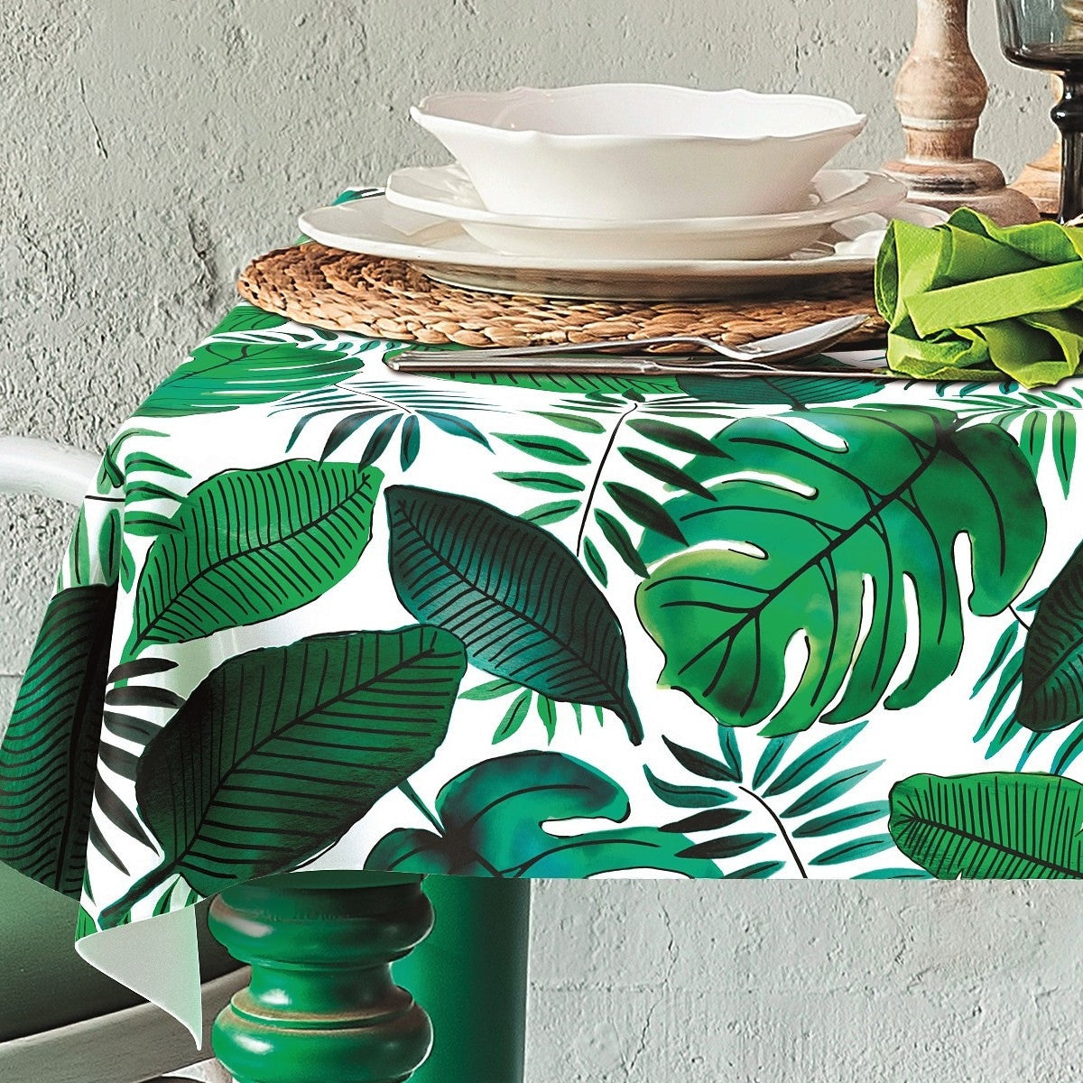 Java, vaxduk med snygga gröna blad på bordet