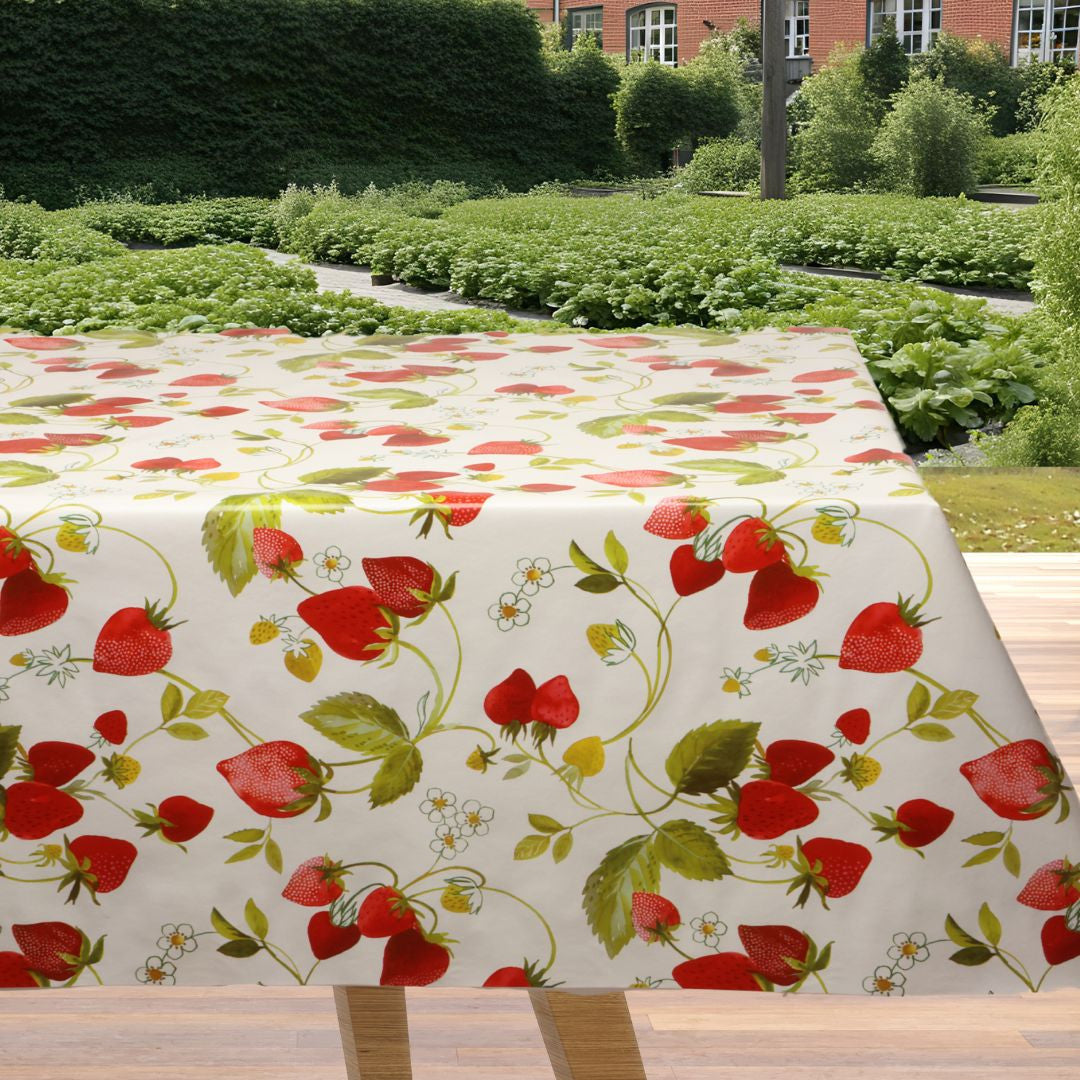 Jordgubbsstämning – vaxduk med röda och gröna jordgubbar