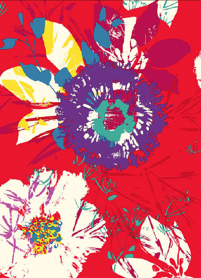 Juanita röd, Laura Lancelle textilvaxduk med modernt mönster - 155 cm bred