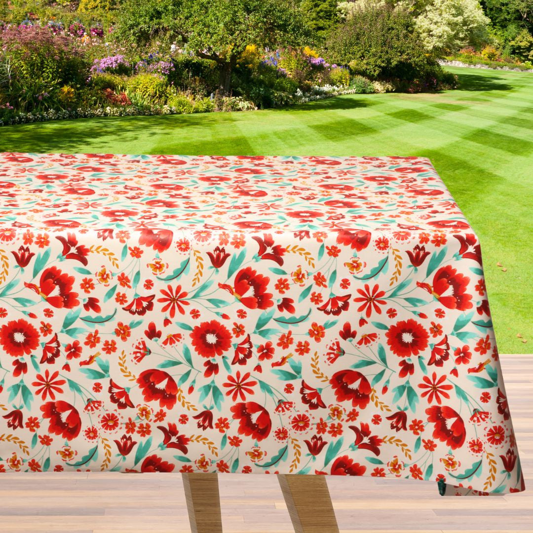 Judy Red - Textilvaxduk med sommarens röda blommor