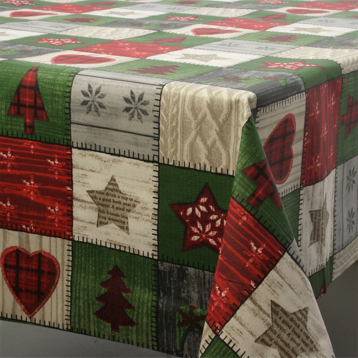 Julduk Scandy - Textilvaxduk med julmot i kvadrater - 155 cm bred