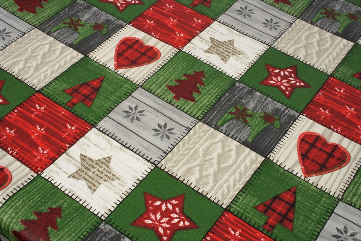 Julduk Scandy - Textilvaxduk med julmot i kvadrater - 155 cm bred