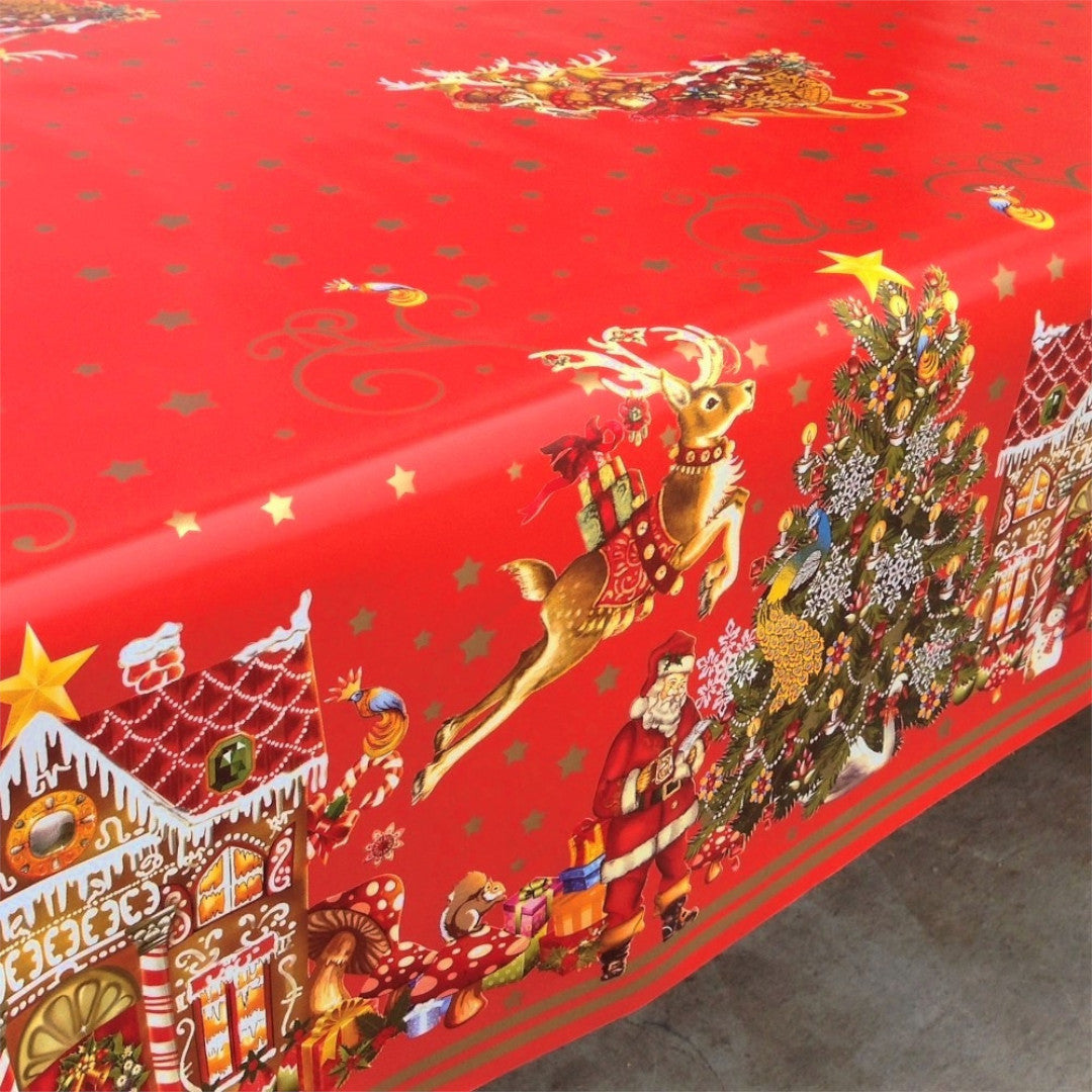 Jul i Kagehuset vaxduk från sidan med renar och jultomtens släde