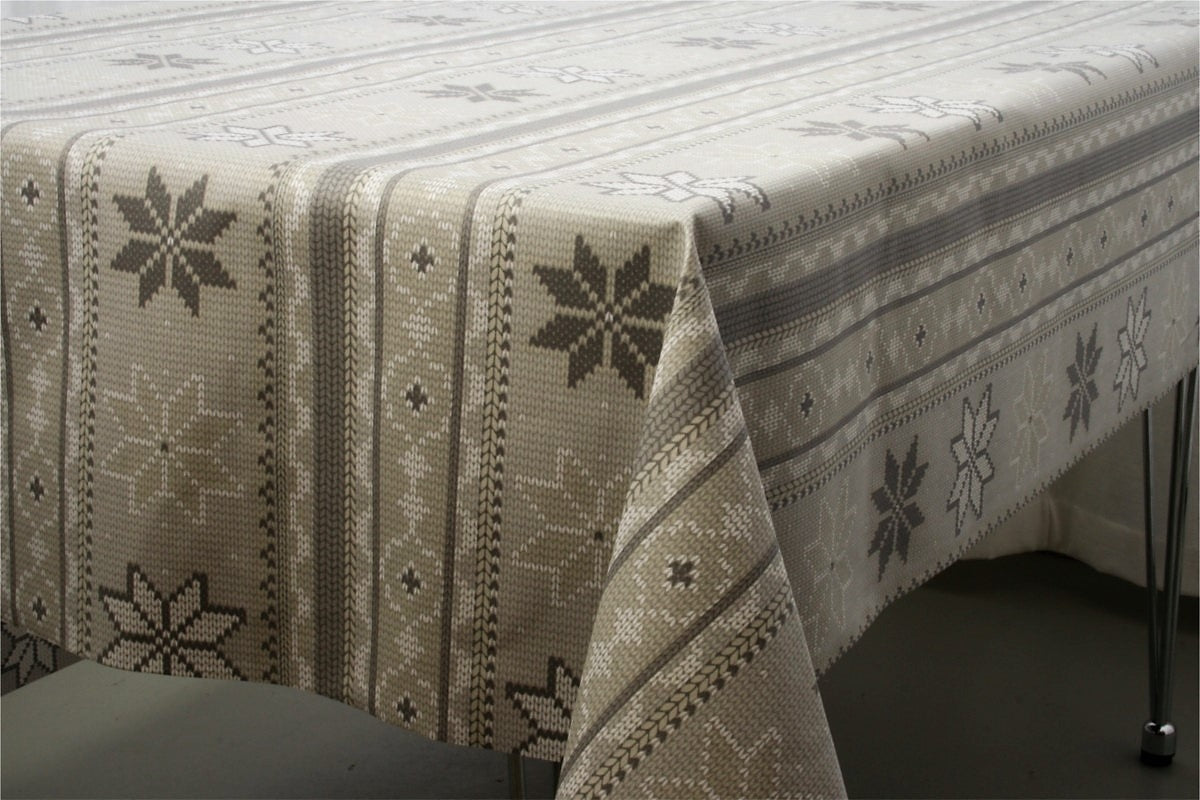 Julduk Lausanne grå - textilvaxduk med jultröja - 155 cm bred