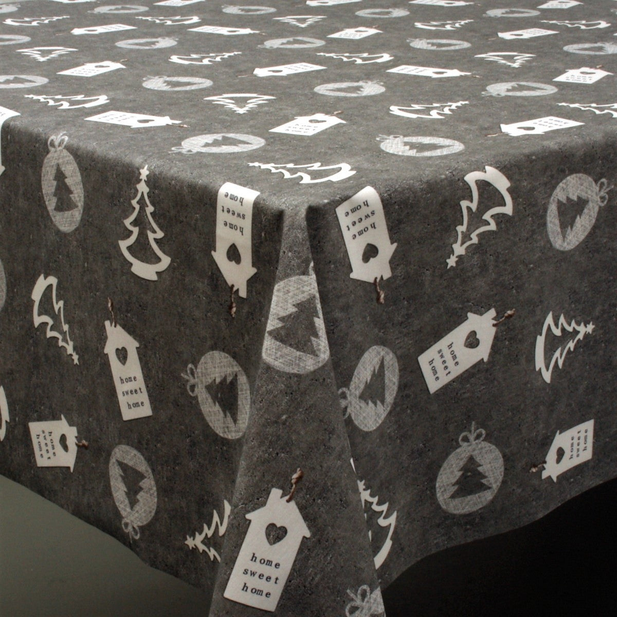 Julduk, Home Sweet Home, grå - textilduk med julmotiv