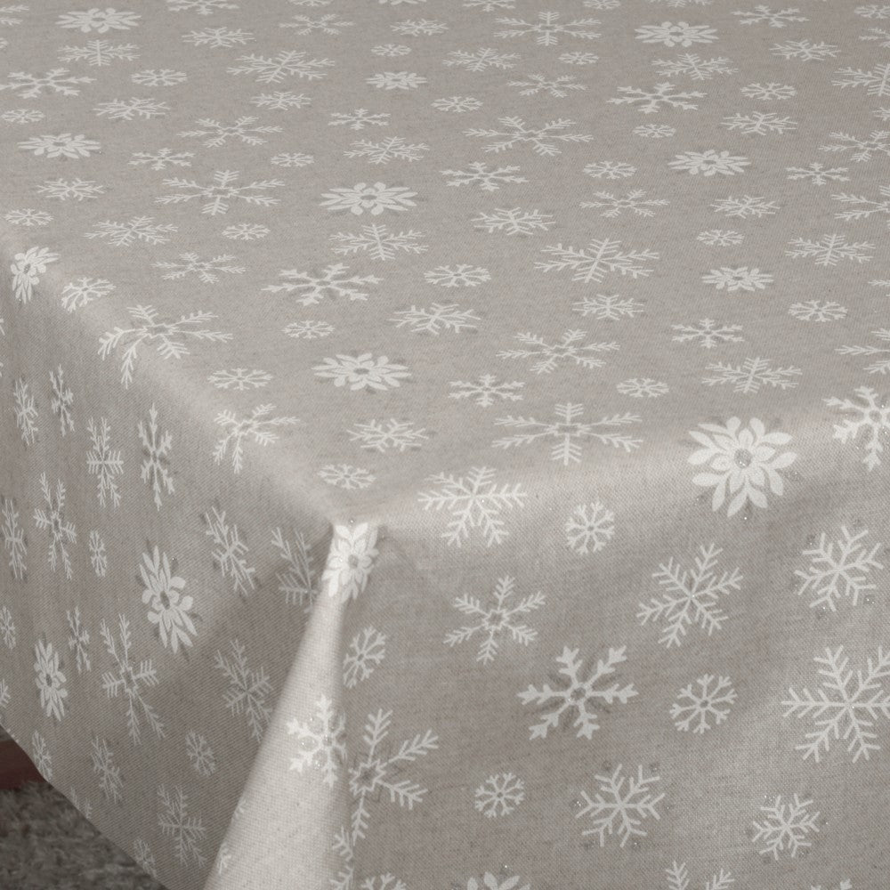 Iskristall Ljusgrå – Jultextilvaxduk med vackra iskristaller