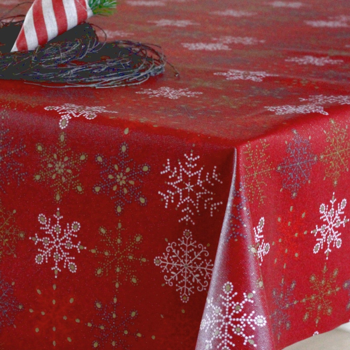 Juledug Flake Rouge, textilvaxduk i rött