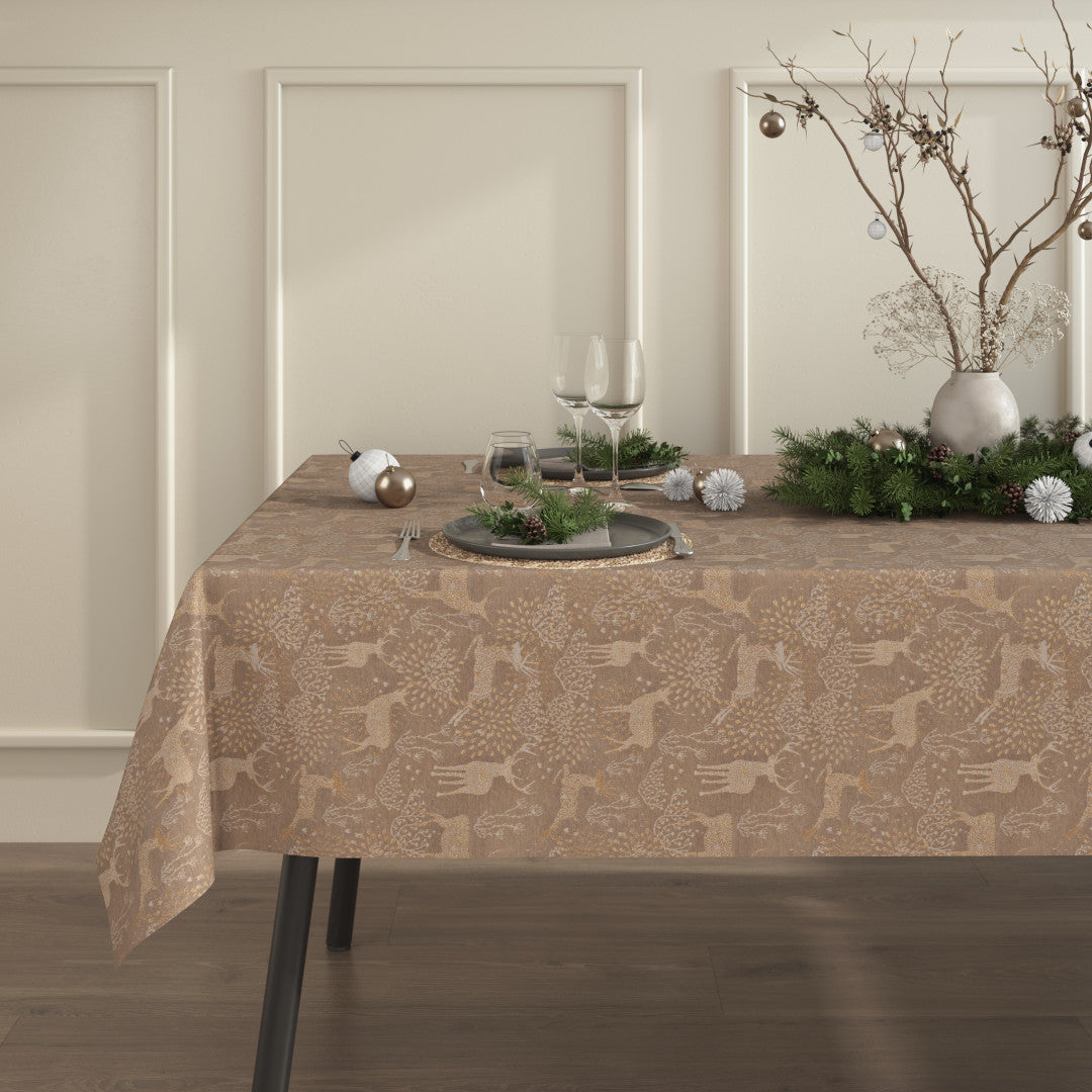 Julduk Golden Reindeers sandfärgad, vy från sidan med eleganta renmotiv i guld