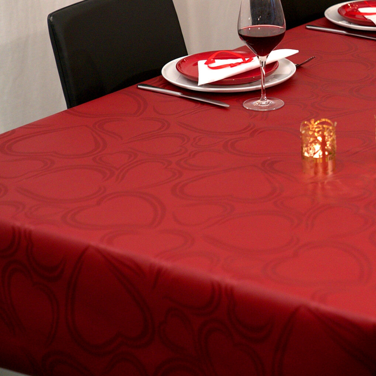 Julduk Old Heart - Textilvaxduk med hjärtan, vinröd