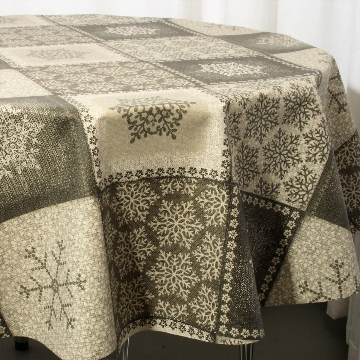 Rund Juledug Frozen Natur, textilvaxduk med dubbla lager akryl och teflon