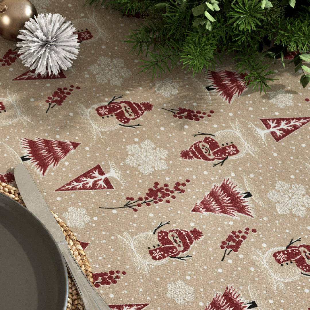 Julbordsduk Snögubbar och glitter - närbild på bordet