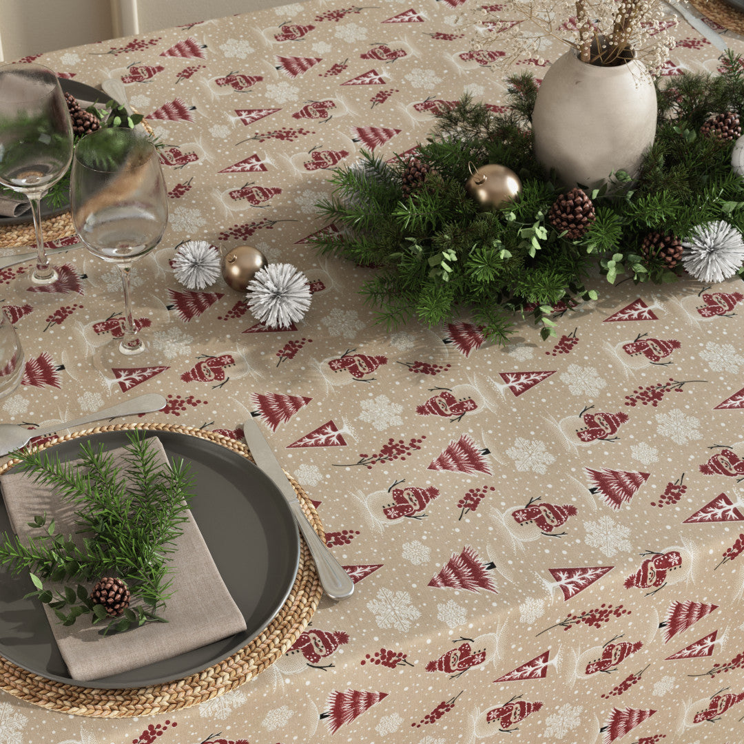 Julbordsduk Snögubbar och glitter -på dukat bord