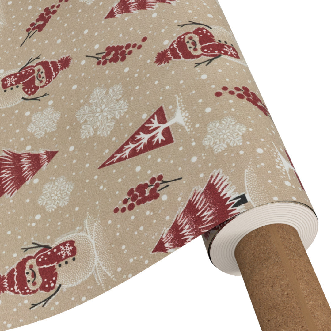 Julbordsduk Snögubbar och glitter - Charmig textilvaxduk med glittereffekt