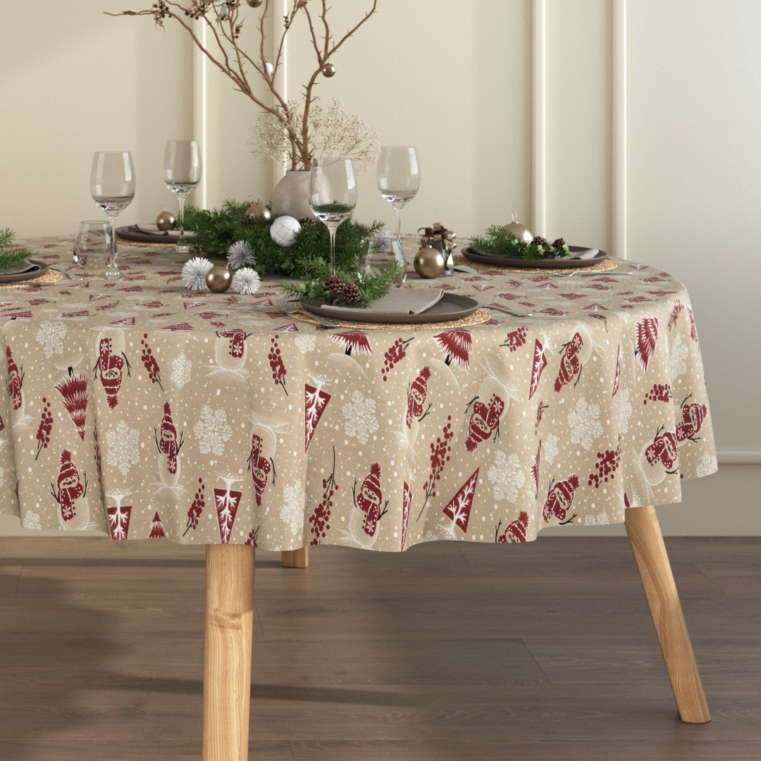 Julbordsduk Snögubbar och glitter - Charmig rund textilduk med glittereffekt
