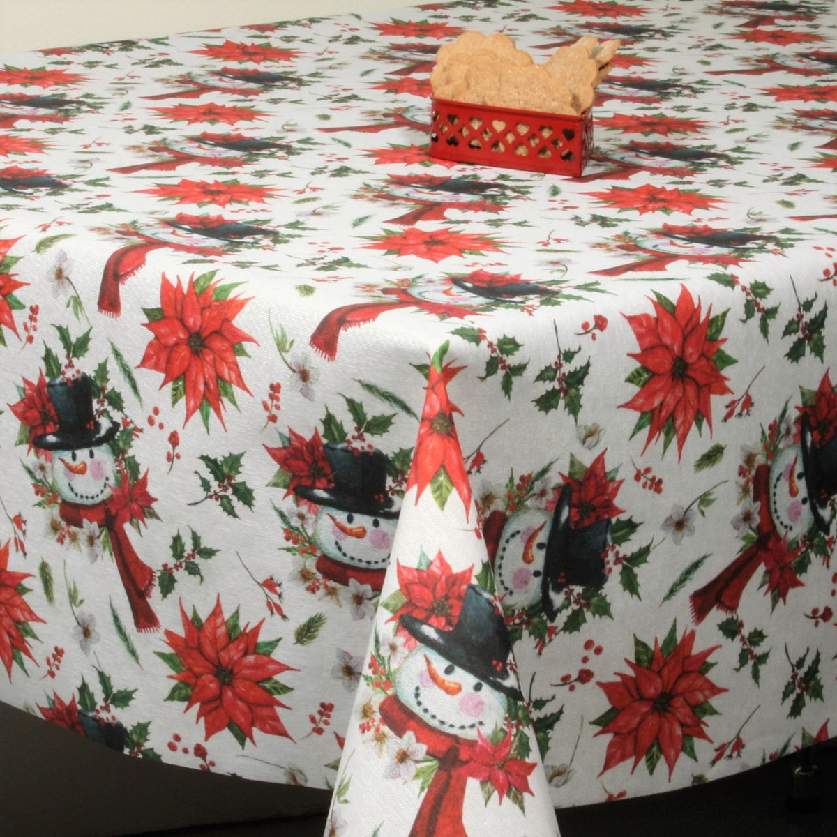 Julduk - Textilvaxduk med Snögubbar och julstjärnor