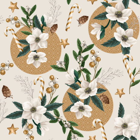 Juleros Råvit - Julvaxduk med vita julrosor