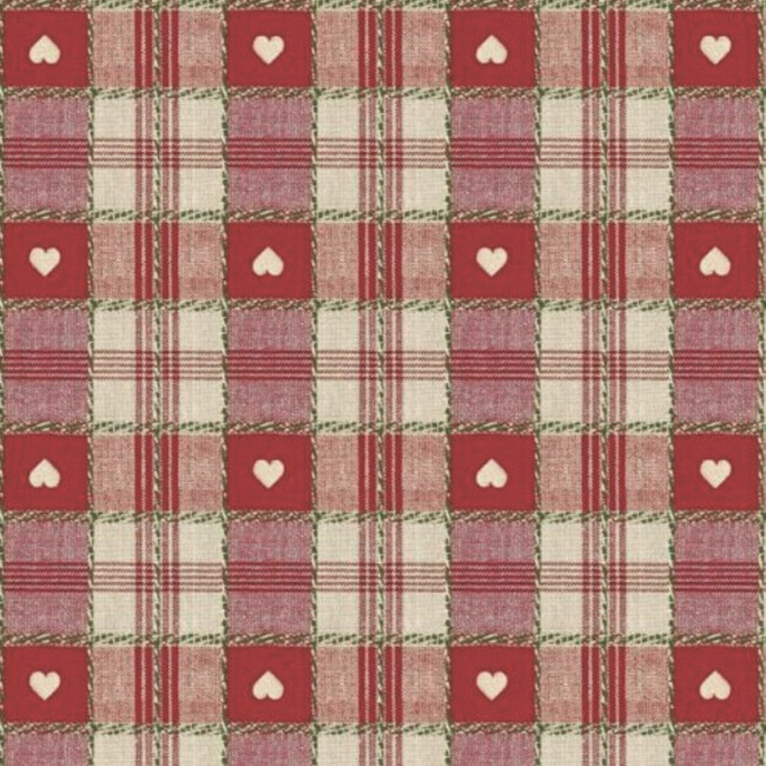 Julvaxduk - Rutig duk med julhjärtan 140 cm