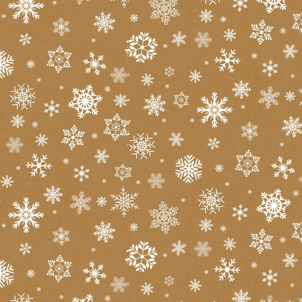Julvaxduk - Snö i öknen, gyllen basfärg vita snöflingor