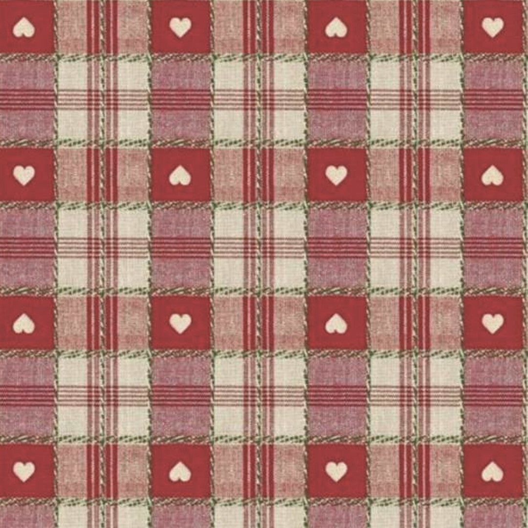 Julvaxduk, extra bred vaxduk, Rutig med hjärtan, röda 160 cm bred