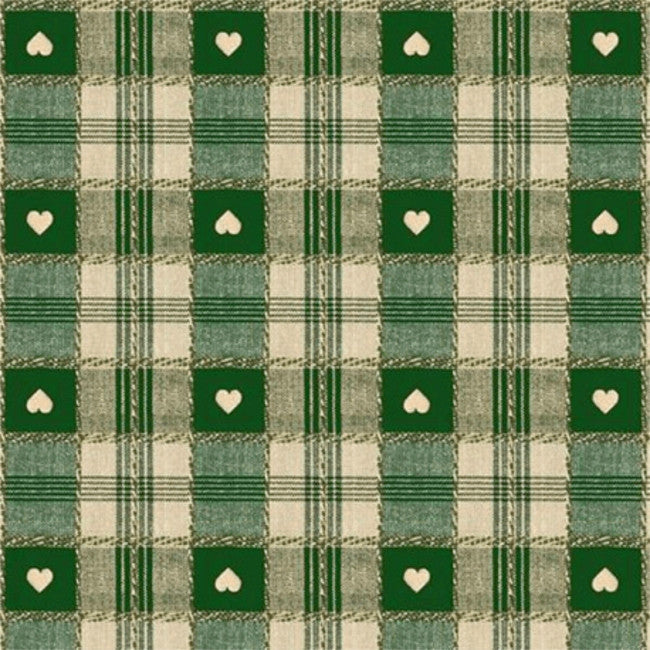 Julvaxduk - Hjärtan i rutor grön 140 cm. Närbild Gröna och begige rutor med hjärtan