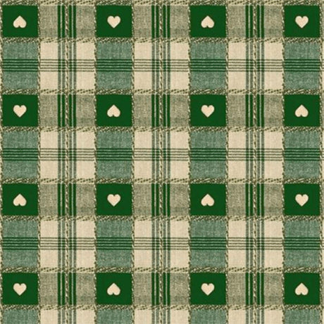 Julvaxduk - Hjärtan i rutor grön 140 cm. Närbild Gröna och begige rutor med hjärtan