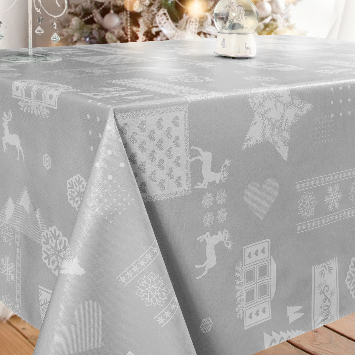 Hörnbild av Jul i alperna med hjärtan, renar, stjärnor, stugfönster