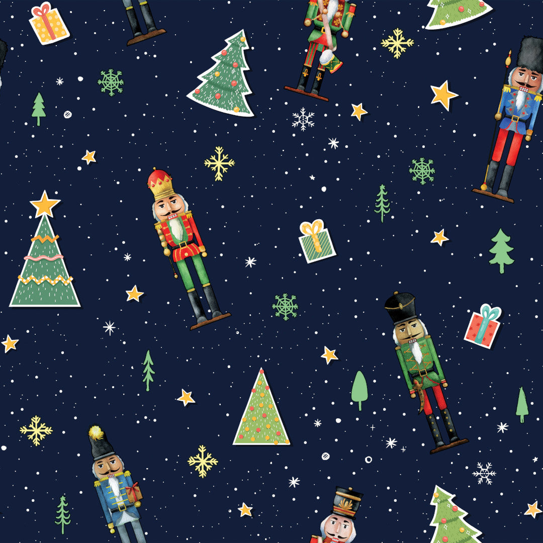 Julvaxduk - Jul med Nötknäckaren - Blå - uniform, stjärna, gran