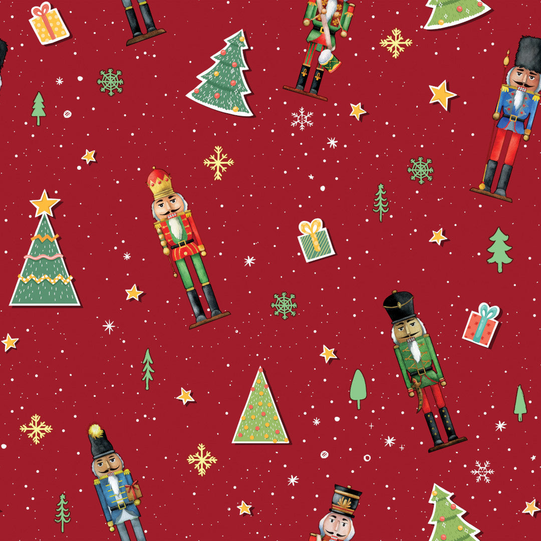 Julvaxduk - Jul med Nötknäckaren - Röd, gran, paket