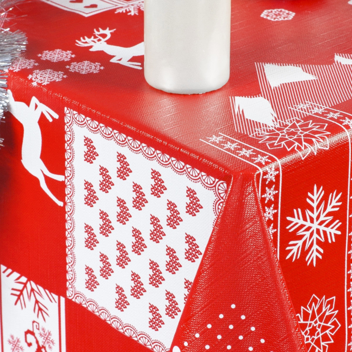 Hörnbild av Julvaxduk- Jul i Tyrolen röd