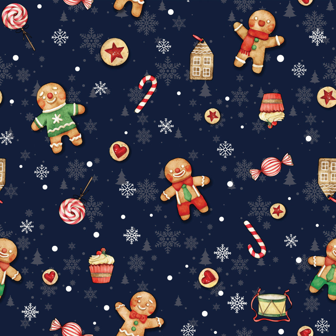 Julvaxduk - Julgodis och småkakor - Blå. Närbild