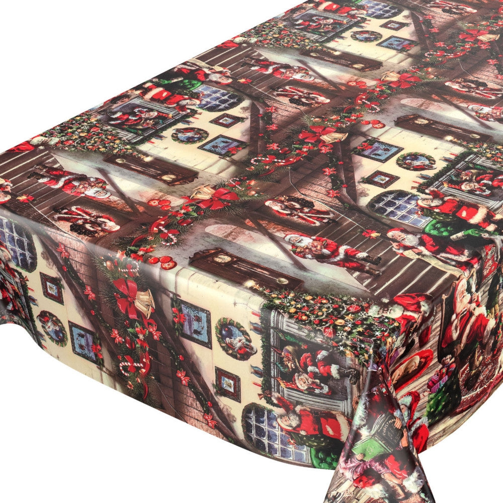 Julvaxduk - Jultomtens äventyr, på bordet, girland, julklappar