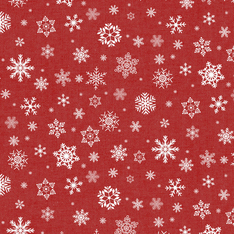 Julvaxduk - Julsnö Röd basfärg vita snöflingor
