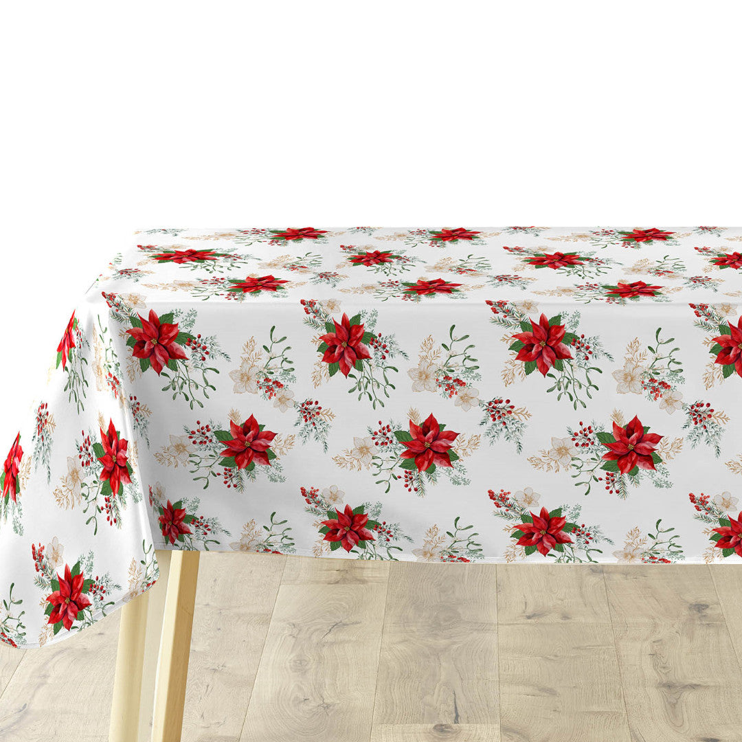 Julvaxduk "Julestjärnans Elegance" Närbild med dukning