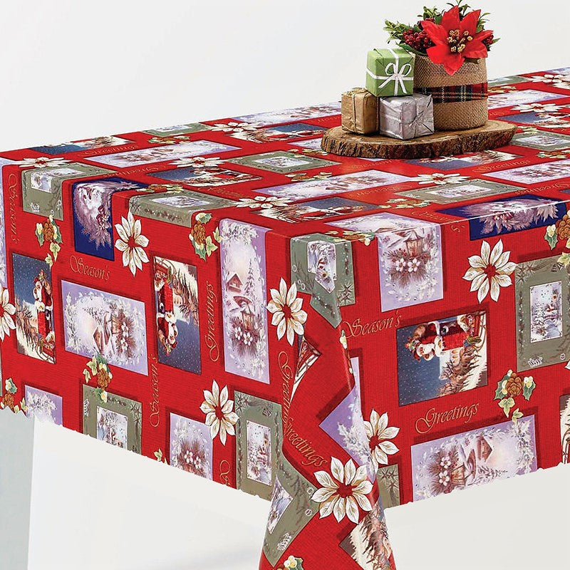 På bordet Julvaxduk - Vykort från Jultomten, vykort med många olika motiv