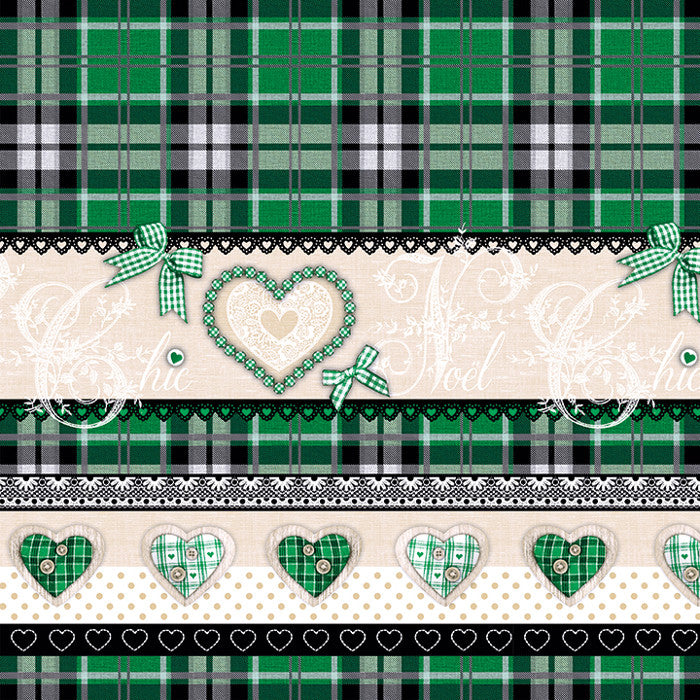 Julvaxduk - Quiltad Jul grön med hjärtan