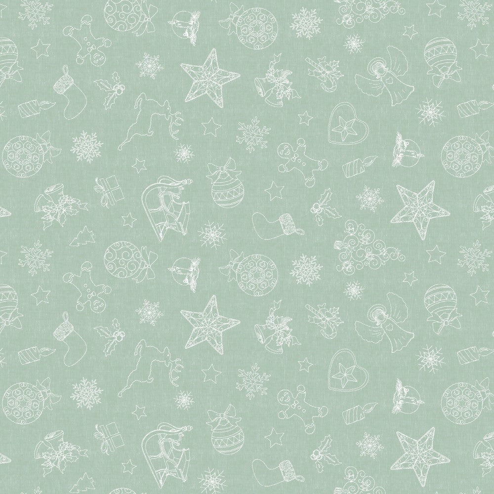 Smile Ljus blå - Julvaxduk Närbild julklockor, julkulor, julsock