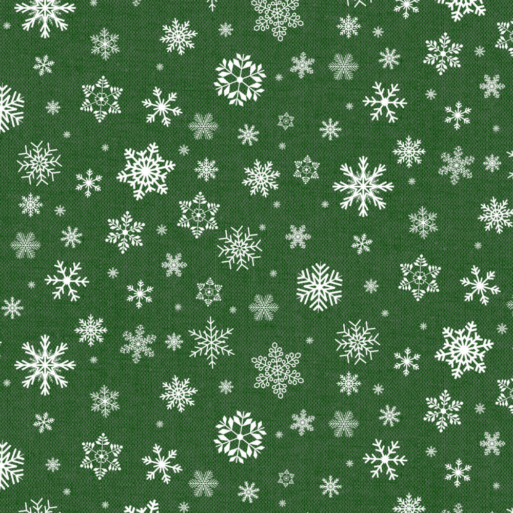 Julvaxduk - Julsnö Grön basfärg och vita snöflingor